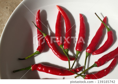 Organic Red Chili Peppers Fresh Vegetable Organic Red Chili Peppers Fresh Vegetable 139185742