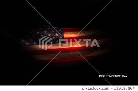 Independence Day. Isolated silhouette of the American flag with glitter on a black background Independence Day. Isolated silhouette of the American flag with glitter on a black background 139185864