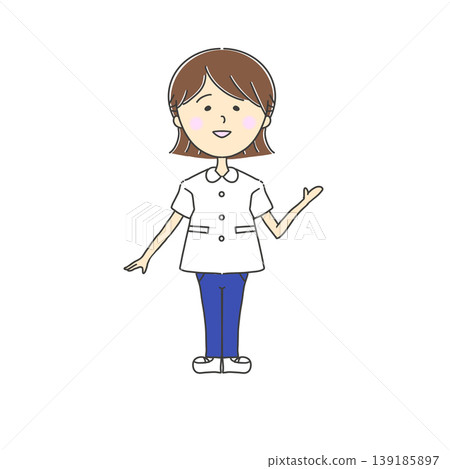 護理師解說員插圖/左手引導/張開嘴巴/全身/正面視角 139185897