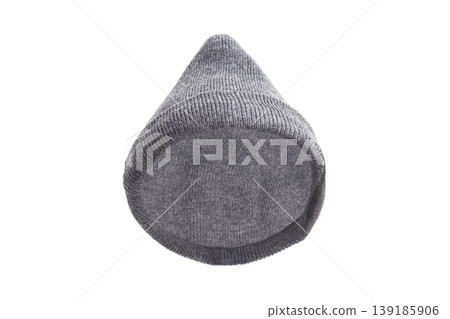 Grey winter beanie hat isolated on white background. Grey winter beanie hat isolated on white background. 139185906