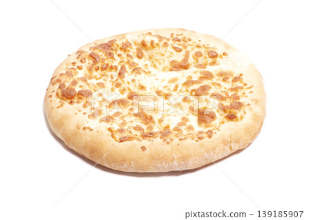 Khachapuri with cheese isolated on white. Georgian cuisine. Khachapuri with cheese isolated on white. Georgian cuisine. 139185907