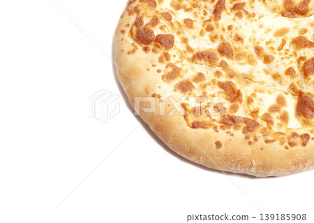 Khachapuri with cheese isolated on white. Georgian cuisine. Khachapuri with cheese isolated on white. Georgian cuisine. 139185908