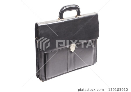 Black leather business briefcase isolated on white background Black leather business briefcase isolated on white background 139185910
