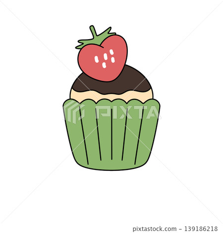 Sweet cupcake with chocolate glaze and fresh strawberry topping Sweet cupcake with chocolate glaze and fresh strawberry topping 139186218