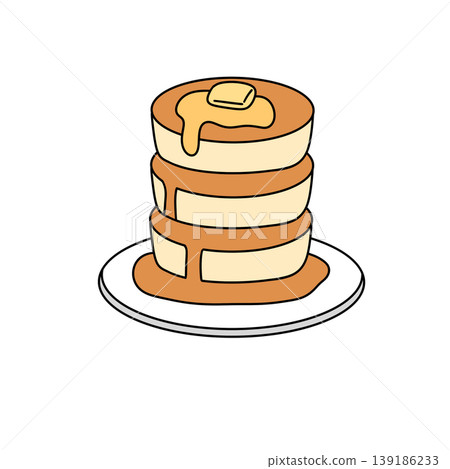 Stacked pancakes drizzle golden syrup Stacked pancakes drizzle golden syrup 139186233