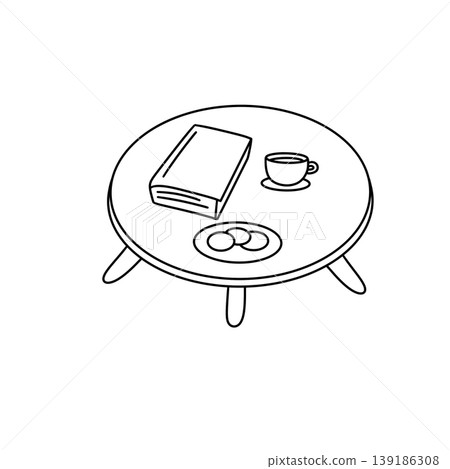 Simple line art of a round table with three legs Simple line art of a round table with three legs 139186308