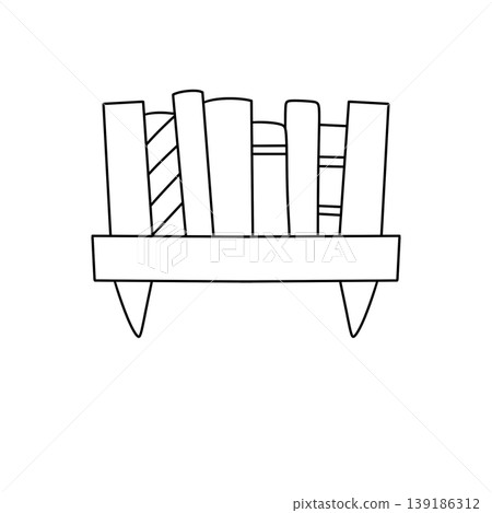 Simple line drawing shows a bookshelf with five books Simple line drawing shows a bookshelf with five books 139186312