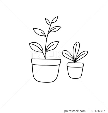 Simple line art of two potted plants Simple line art of two potted plants 139186314