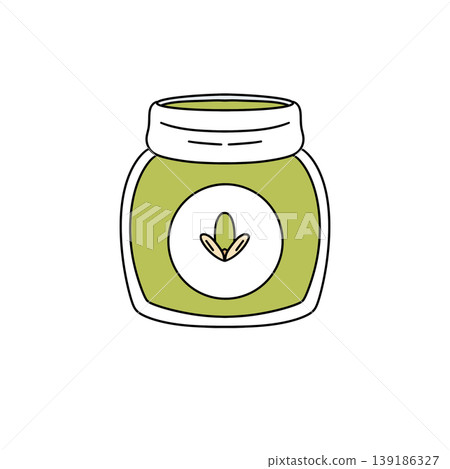Simple jar holds vibrant green paste 139186327