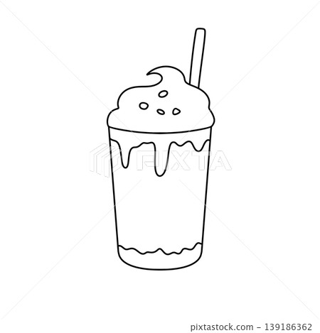 Simple line drawing of a soft drink with whipped topping 139186362