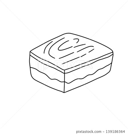 Simple line drawing shows a layered cake Simple line drawing shows a layered cake 139186364