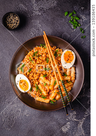 Spicy Rapokki - Korean tteokbokki rice cake and ramen noodle. 139186435