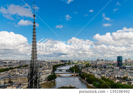 Aerial view from Notre Dame of Paris cityscape with Seine river, France Aerial view from Notre Dame of Paris cityscape with Seine river, France 139186492