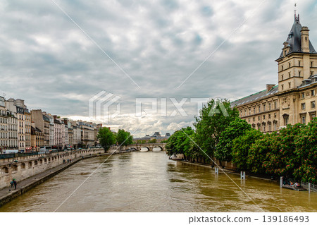 View of the Seine River and the Criminal Police Building on the Quai des Orfevres View of the Seine River and the Criminal Police Building on the Quai des Orfevres 139186493