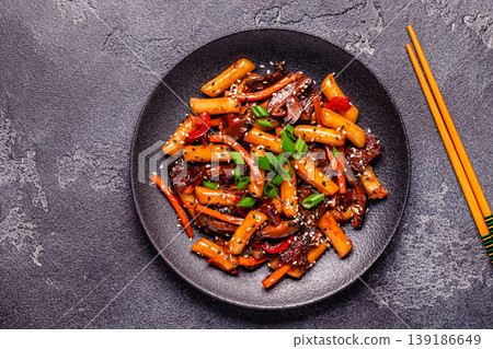 Tteokbokki ,Spicy Stir fried Rice Cake. Tteokbokki ,Spicy Stir fried Rice Cake. 139186649