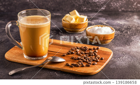 Bulletproof coffee, blended with organic butter and MCT coconut oil Bulletproof coffee, blended with organic butter and MCT coconut oil 139186658