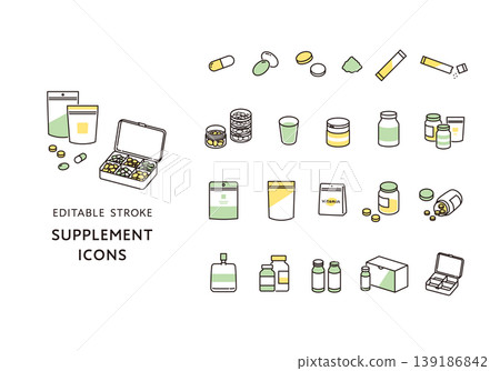 Icon set related to supplements Icon set related to supplements 139186842