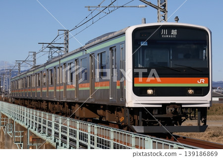 八公線 209 系列 3000 系列列車 62 列運行於西川越和實羽之間。 八公線 209 系列 3000 系列列車 62 列運行於西川越和實羽之間。 139186869