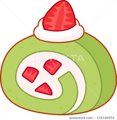 Japanese matcha strawberry cake roll vector illustration 139186958