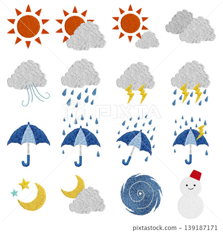 [Weather Icon Set] Hand-embroidered illustration material 139187171