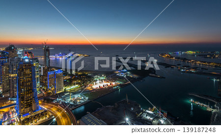 JBR and Bluewaters island aerial day to night timelapse JBR and Bluewaters island aerial day to night timelapse 139187248