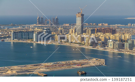Aerial view of Palm Jumeirah Island timelapse. Aerial view of Palm Jumeirah Island timelapse. 139187251