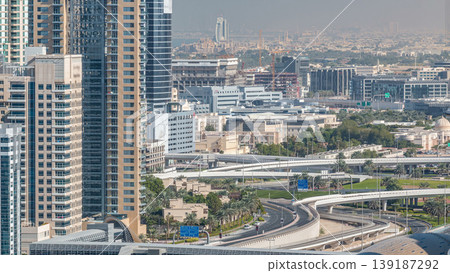 Aerial view of a sheikh zayed road intersection in a big city timelapse. 139187292