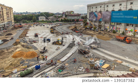 Work bulldozer on the construction of a road timelapse 139187382