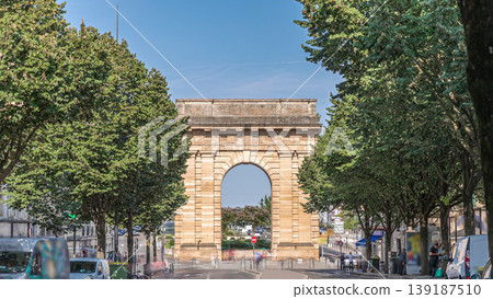Porte de Bourgogne timelapse, historic medieval gate in Bordeaux, France. 139187510