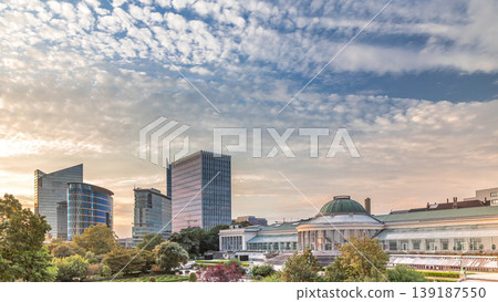 Aerial timelapse of Le Botanique and its orangery at sunset in Brussels, Belgium Aerial timelapse of Le Botanique and its orangery at sunset in Brussels, Belgium 139187550