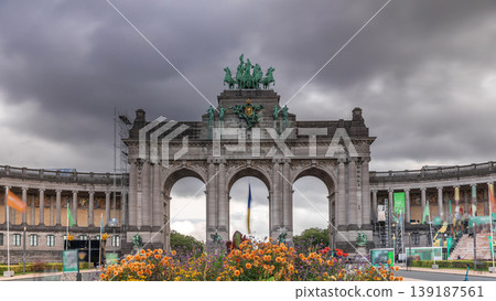 Timelapse of the Cinquantenaire Arcade in Parc du Cinquantenaire, Brussels, Belgium. Timelapse of the Cinquantenaire Arcade in Parc du Cinquantenaire, Brussels, Belgium. 139187561