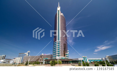 Nurzhol Boulevard timelapse hyperlapse. Modern new office building is in the capital of Republic. Astana, Kazakhstan. Nurzhol Boulevard timelapse hyperlapse. Modern new office building is in the capital of Republic. Astana, Kazakhstan. 139187585