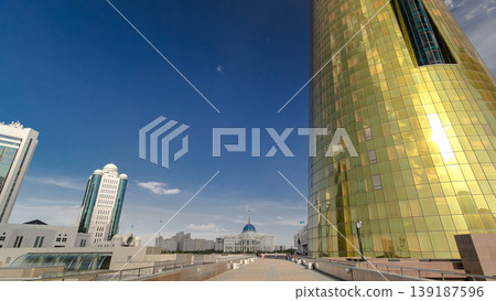 House of Parliament of the Republic of Kazakhstan and modern orange tower timelapse hyperlapse, Nur-Sultan city House of Parliament of the Republic of Kazakhstan and modern orange tower timelapse hyperlapse, Nur-Sultan city 139187596