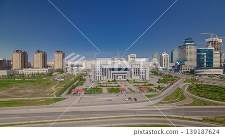 Top view over the city center and central business district timelapse, Kazakhstan, Astana 139187624