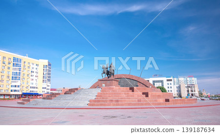 A monument to the Kazakh heroes, Makhambet Utemisov and Isat in city Atyrau timelapse hyperlapse. A monument to the Kazakh heroes, Makhambet Utemisov and Isat in city Atyrau timelapse hyperlapse. 139187634