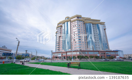 Modern buildings in city Atyrau timelapse hyperlapse. Modern buildings in city Atyrau timelapse hyperlapse. 139187635
