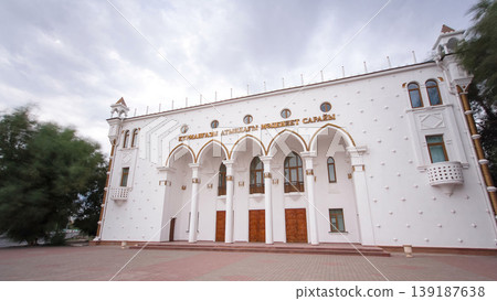 Historic building in city Atyrau timelapse hyperlapse. Historic building in city Atyrau timelapse hyperlapse. 139187638