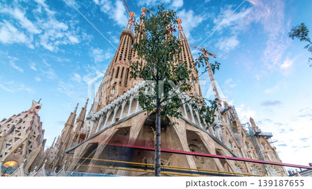 Sagrada Familia, a large Roman Catholic church in Barcelona, Spain timelapse hyperlapse 139187655