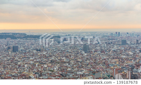 Panorama of Barcelona timelapse, Spain, viewed from the Bunkers of Carmel 139187678