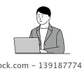 An illustration of a young man in a jacket using a computer with a smile. 139187774