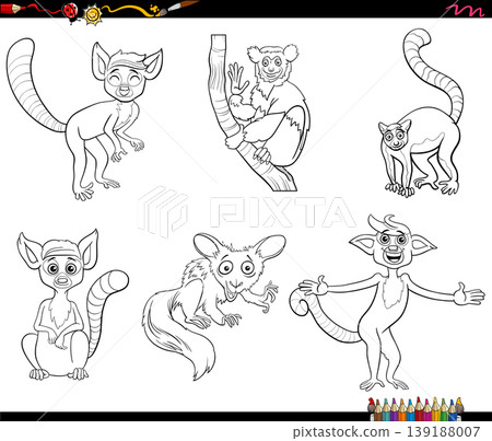 cartoon lemurs wild animals comic characters set coloring page cartoon lemurs wild animals comic characters set coloring page 139188007
