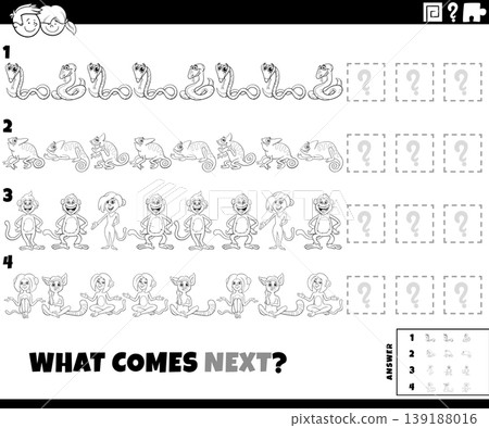 educational pattern activity puzzle with funny cartoon animals coloring page educational pattern activity puzzle with funny cartoon animals coloring page 139188016