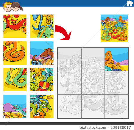 jigsaw puzzle with cartoon snakes animal characters jigsaw puzzle with cartoon snakes animal characters 139188017