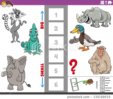 educational activity puzzle game with big and small cartoon animals 139188019