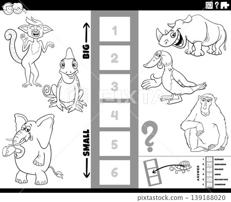 educational activity puzzle game with big and small cartoon animals coloring page 139188020