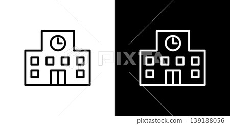Line icons of school buildings. A monochrome vector illustration set of white and black lines. Line icons of school buildings. A monochrome vector illustration set of white and black lines. 139188056