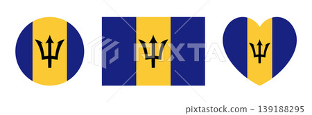 Barbados flag heart shaped, round, rectangular icon, sticker. Barbados national flag symbol, badge, button. Black Trident. Flag of Barbados circle, rectangle, heart banner, background set. Barbados flag heart shaped, round, rectangular icon, sticker. Barbados national flag symbol, badge, button. Black Trident. Flag of Barbados circle, rectangle, heart banner, background set. 139188295