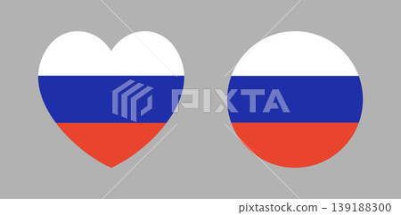 Russia flag in heart shaped, circle shape icon, sticker, badge. National symbol of Russia heart, round button, banner set. Russian flag background. Russia flag in heart shaped, circle shape icon, sticker, badge. National symbol of Russia heart, round button, banner set. Russian flag background. 139188300