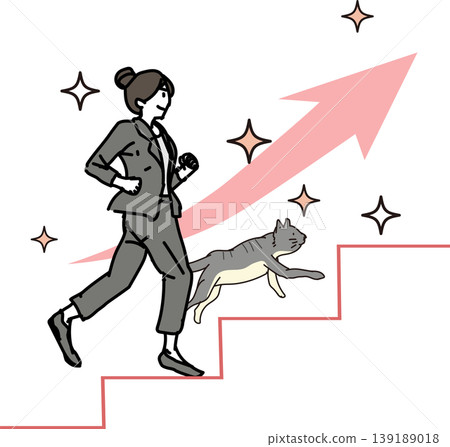 事業上取得進步並帶著貓咪一起前進的女性。 事業上取得進步並帶著貓咪一起前進的女性。 139189018