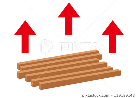 Conceptual illustration illustrating timber shortages and rising costs through a decrease in the amount of lumber and a rise in its price. Conceptual illustration illustrating timber shortages and rising costs through a decrease in the amount of lumber and a rise in its price. 139189148